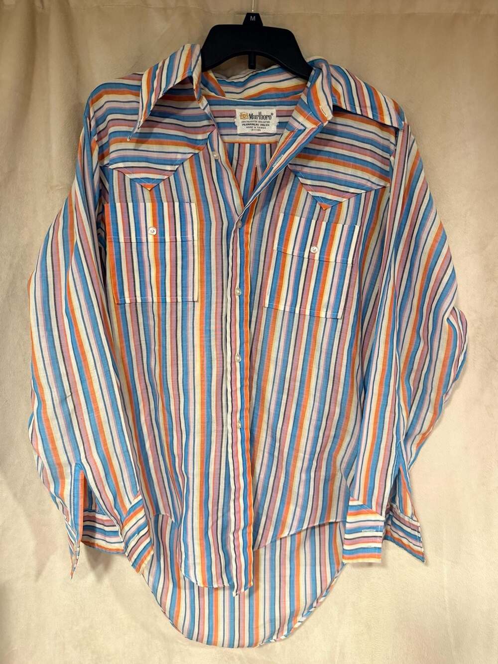 Vintage Marlboro Permanent Press Striped Western Long Sleeve Shirt Size M